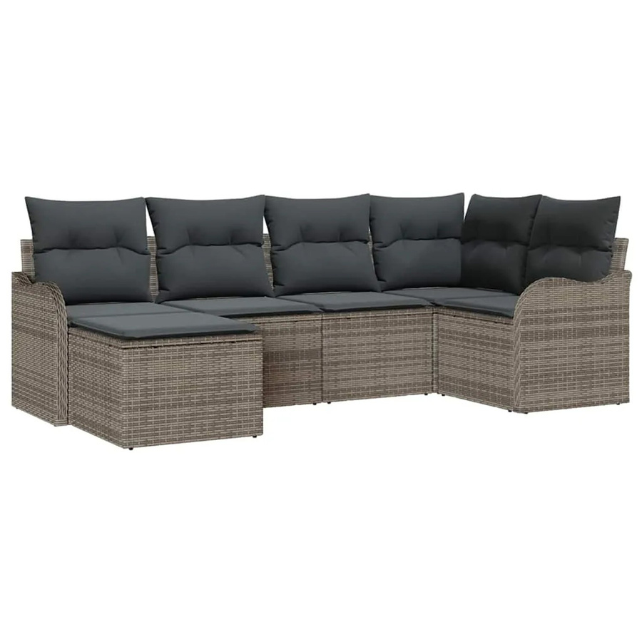 vidaXL Garten-Sofa-Set aus Polyrattan in Grau mit Kissen und Fußhocker, 6-teiliges L-Shape Lounge-Set mit Metallrahmen - Bild 2