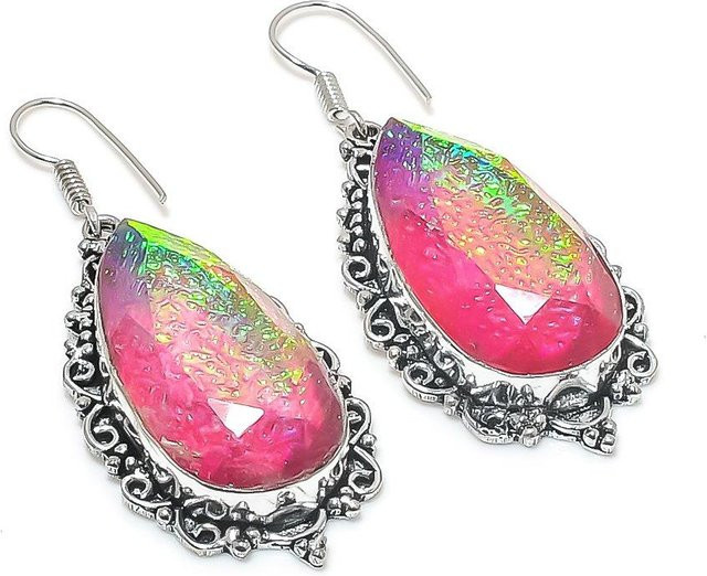 Ohrring Manju Jewels Paradise, 925 Sterling-Silber, rosa Triplet-Opal, 5,7 cm, Unisex - Bild 1