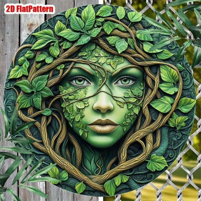 CIFBUY Rundes Aluminiumschild Vintage Green Forest Spirit Wanddekoration in Grün, Durchmesser: 20,3 cm - Bild 1