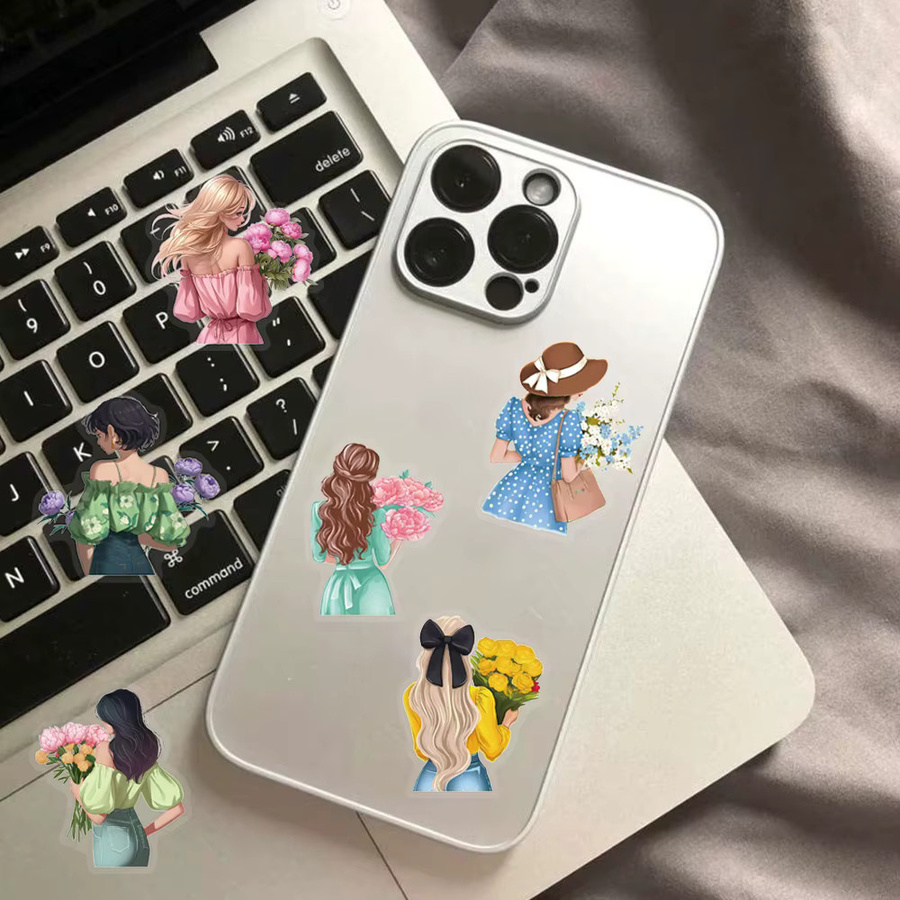 50 Stück wasserfeste PET-Aufkleber aus der Flower Girl-Serie in Multicolour zum Dekorieren von Handyhüllen und Computern - Bild 2