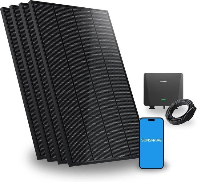 SUNSHARE Ray 800W Balkonkraftwerk Solarsystem in Schwarz ohne Halterung für Balkon, Terrasse oder Dach - Bild 1