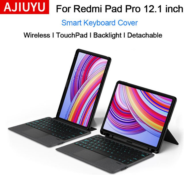 AJIUYU Hintergrundbeleuchtete Magische Tastatur mit Folio Smart Case für Xiaomi Redmi Pad Pro 12,1 Zoll in Schwarz - Bild 1