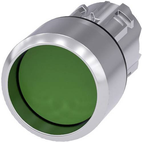 Siemens Drucktaster 3SU1050-0CB40-0AA0 mit rundem Knopf in Silber und grünem Frontring aus Metall in Hochglanz - Bild 1