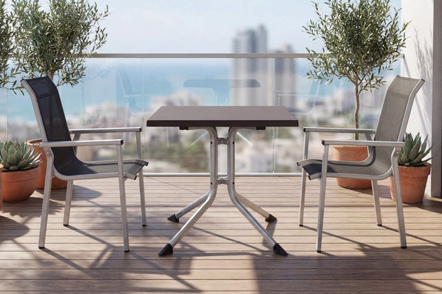 Kettler BasicPlus Pro Balkon-Set in Silber/Anthrazit mit Tisch und 2 Stapelsesseln, Tisch Breite: 70 cm, Tiefe: 70 cm - Bild 1