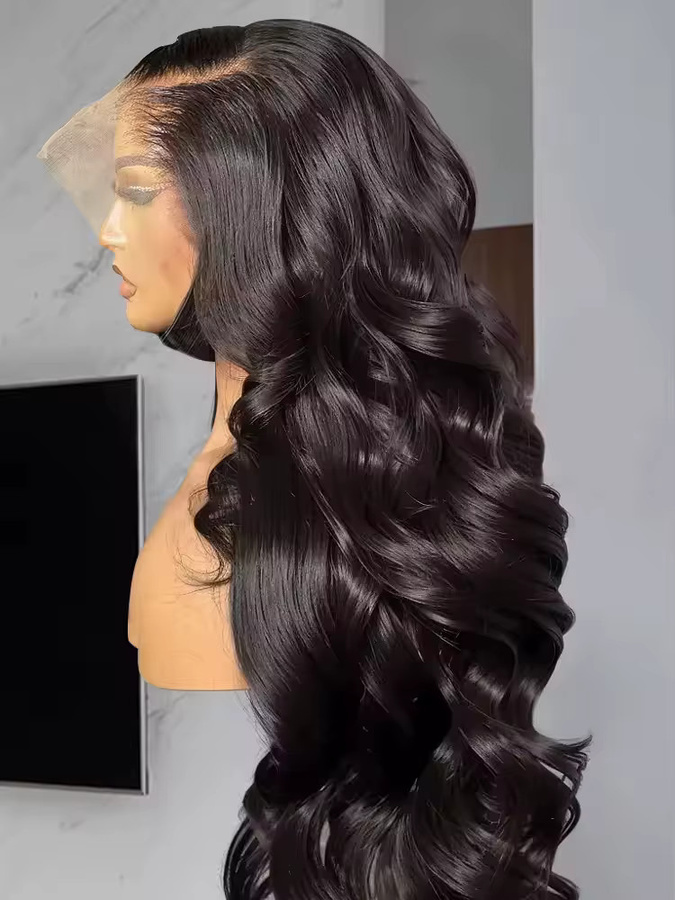 QZOQZO Lace Front Perücke, Body Wave, Echthaar, Naturschwarz, Damen - Bild 7