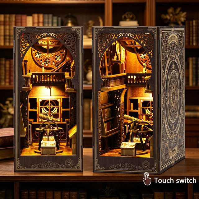 Zuuton Astronomisches Museum Buch Nook Kit, DIY 3D Holz Puppenhaus, mit LED Licht - Bild 1