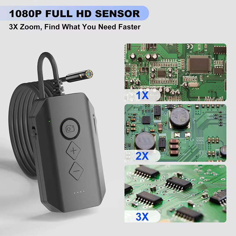 WLAN Endoskop mit Single Dual oder Triple Objektiv HD1080P 8mm Drahtlose Rohrinspektionskamera für Auto-Überprüfungen mit LEDs und 2600mAh Akku in Schwarz - Bild 4