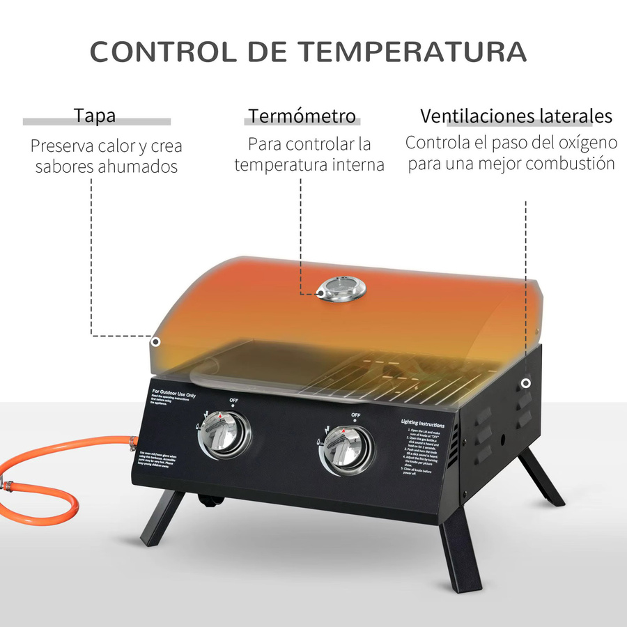 Faltbarer Gasgrill mit 2 Brennern und Thermometer aus Kohlenstoffstahl in Schwarz, B/T/H: 55 x 46,5 x 41 cm - Bild 6