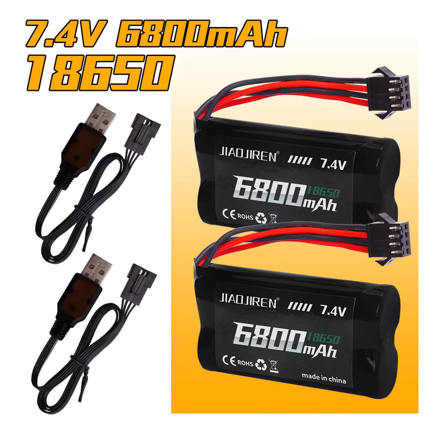 Jiaojiren Li-Ion Akku SM-4P Stecker 7,4 V 6800 mAh 2S 18650 Ersatzakku für RC Spielzeug Boot und Auto in Schwarz - Bild 2