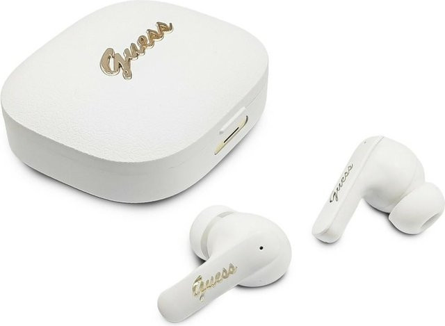 Guess Script TWS Bluetooth In-Ear Kopfhörer mit Metal Logo in Weiß und Gold - Bild 1