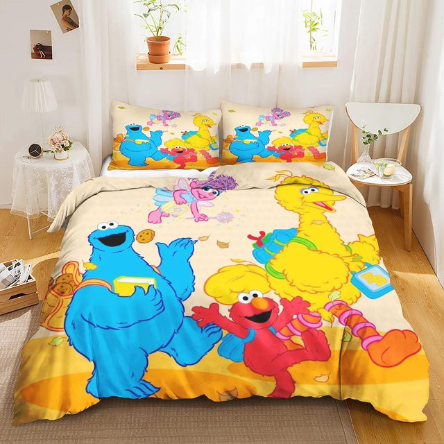 Gu Tao Sesamstraße Kinder-Bettwäsche-Set 3-teilig mit 3D-Cartoon-Design, Mehrfarbig, B/H: 140 x 210 cm - Bild 1