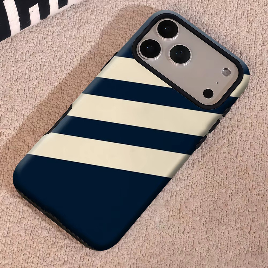 Potdemiel Robuste doppelschichtige Handyhülle mit diagonalen Streifen in Marineblau für iPhone 17 16 15 14 13 Pro Max Plus, magnetisch kompatibel - Bild 5