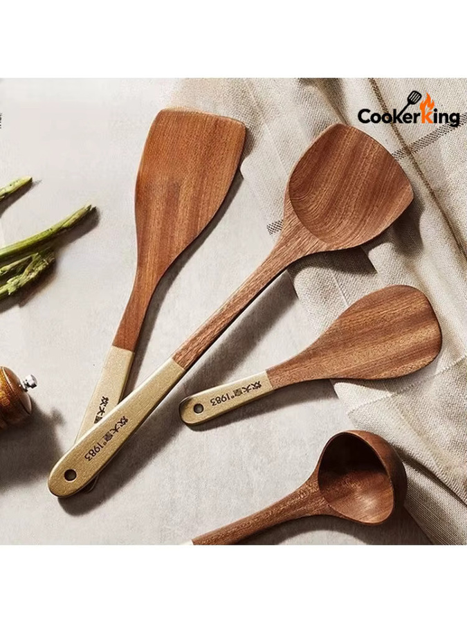 COOKER KING 4-in-1 Kochutensilien-Set aus Holz in Ebenholz-Optik, Spatel und Löffel für Antihaft-Töpfe - Bild 4