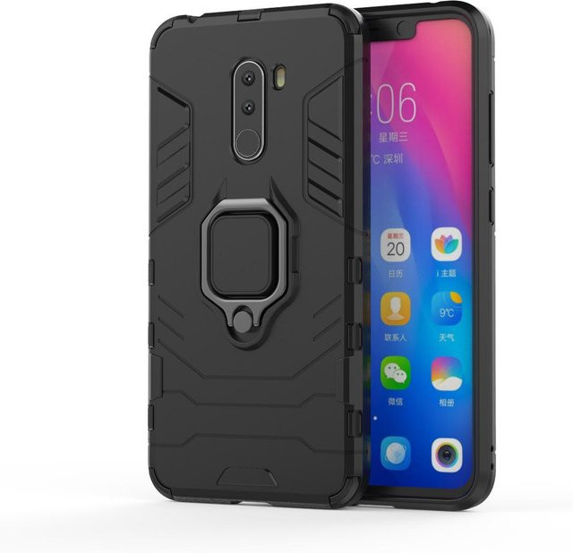 Stoßfeste Schutzhülle für Xiaomi Pocophone F1 mit Magnetring und Halterung in Schwarz oder Transparent - Bild 1