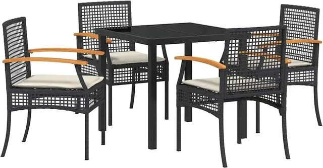 vidaXL Garten Essgruppe 5-teilig aus Poly-Rattan und Akazienholz in Schwarz mit Glastisch - Bild 1