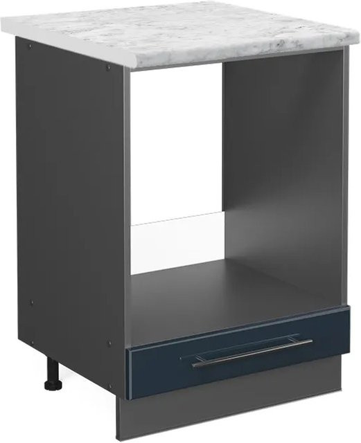 Vicco Herdumbauschrank Fame-Line in Dunkelblau Hochglanz und Anthrazit mit Marmor-Optik, Breite: 60 cm, Höhe: 82 cm, Tiefe: 60 cm - Bild 1