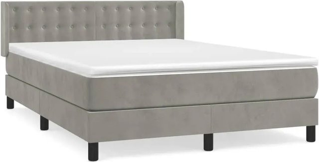 vidaXL Boxspringbett mit Matratze in Hellgrau aus Samt, Hybrid-Design mit Taschenfederkern, B/T/H: 140 x 200 x 78 cm - Bild 1