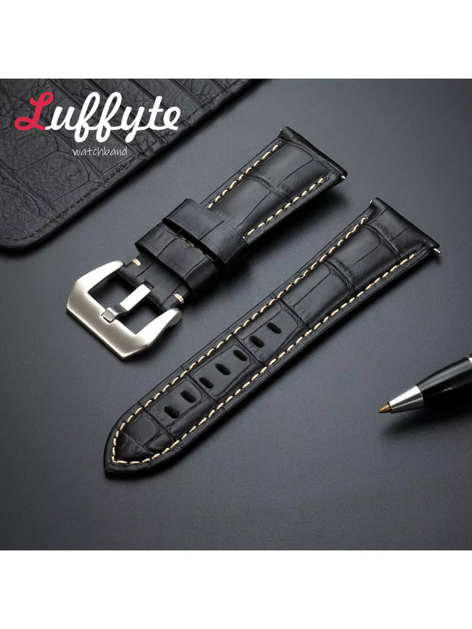 luffyte Uhrenarmband Leder, Bambusmuster, Herren, Schwarz - Bild 2