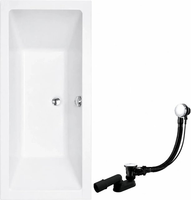 KOLMAN Badewanne KODI aus Acryl in Weiß oder Schwarz, rechteckig, B/T: 155 x 70 cm, inklusive Bambus-Badewannenablage, Kopfstütze, Ablauf und Füßen - Bild 1