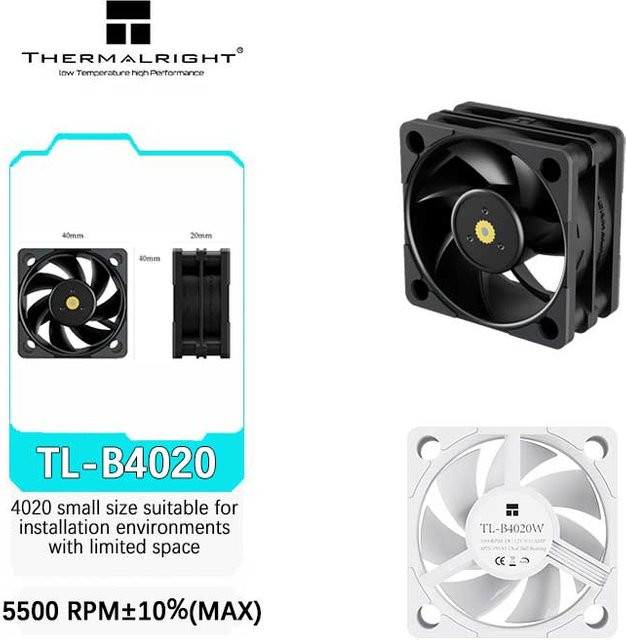 Thermalright TL-B4020 Mini-Gehäuselüfter Schwarz mit 40 mm PWM-Doppelkugellager und 5500 U/min - Bild 1