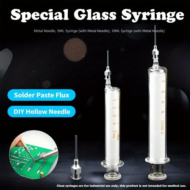 Metall-Flussmittelspritze mit Glasfass für die Mobiltelefon-Reparatur und BGA-Leiterplattenmontage, transparent, 5 ml und 10 ml - Bild 1