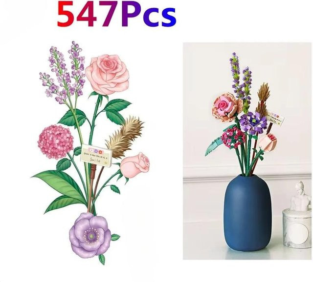 Binchi Keji Travel Wildblumenstrauß Blumenbausatz aus Kunststoff in Rosa, Lila und Bunt für Erwachsene - Bild 1