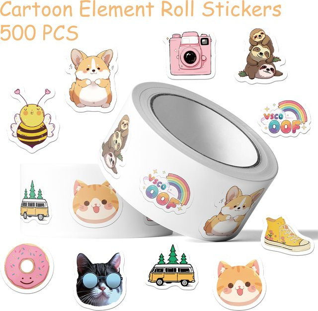 500 Stück Cartoon Rollenaufkleber in Multicolour für Laptop, Scrapbook und DIY-Projekte - Bild 1