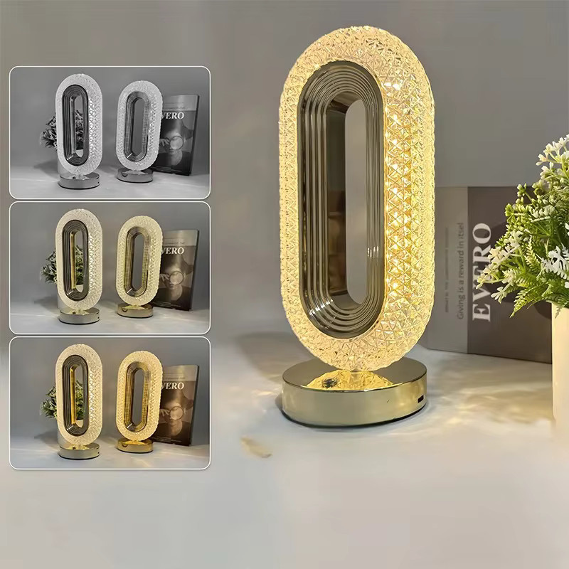 Moderne LED Tischlampe aus Metall und Kristall in Gold/Messing mit Touch-Schalter und USB-Ladung für Büro und Schlafzimmer - Bild 2