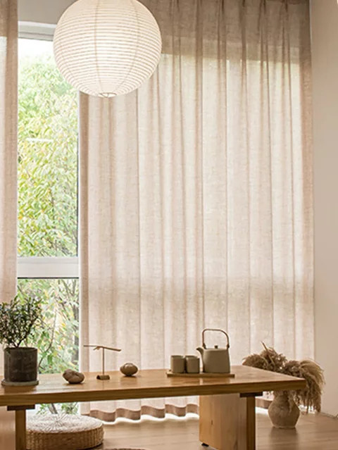 ZJBYZHOUSEHOLD Transparenter Voile-Vorhang in Beige im japanischen Stil aus Leinen für Wohnzimmer und Schlafzimmer - Bild 1
