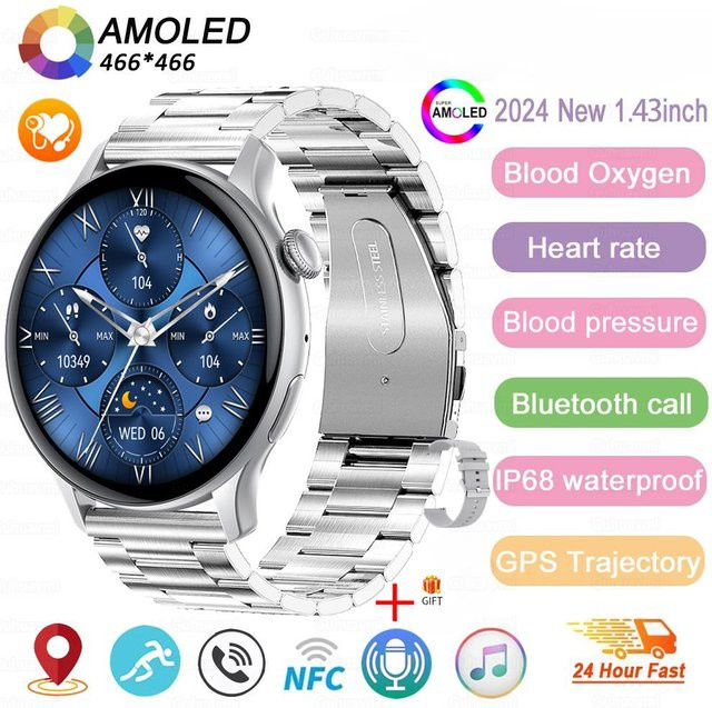Smartwatch, Edelstahl, Silber, Damen, GPS, Herzfrequenz - Bild 1