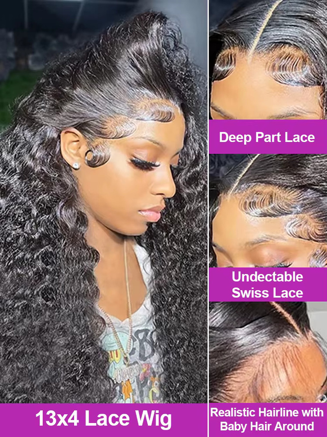 HJ WEAVE BEAUTY Deep Wave Lace Frontal Perücke, 300% Dichte, Damen - Bild 4