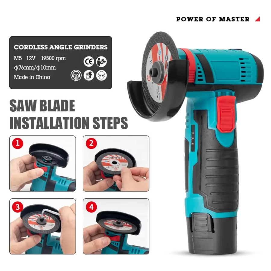 Cisivis Mini Akku-Winkelschleifer mit Polierfunktion, bürstenloser Motor, blau/mehrfarbig, inklusive 2 Akkus und Ladegerät - Bild 4