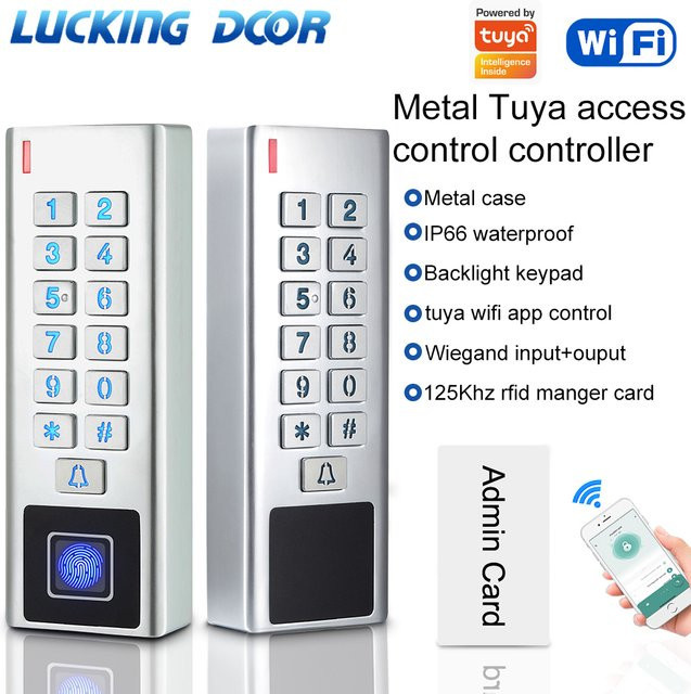 LUCKING DOOR Biometrischer Fingerabdruck-Zugangskontroller mit Tastatur und EM-Karte in Silber aus Metall, wasserdicht und Tuya-App-Unterstützung - Bild 1