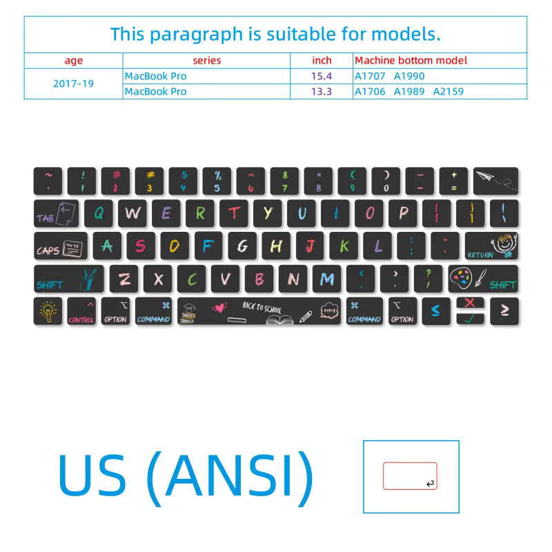 JiYiShe Tastaturaufkleber für Apple MacBook in Mehrfarbig mit handgezeichneten Kreide-Cartoon-Motiven zur Reparatur von Farbkratzern (US-Version) - Bild 2