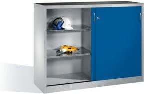 C+P Werkzeug-Beistellschrank mit Schiebetüren aus Stahl, Front Enzianblau, Korpus Lichtgrau, H: 120 cm, B: 160 cm, T: 40 cm - Bild 1