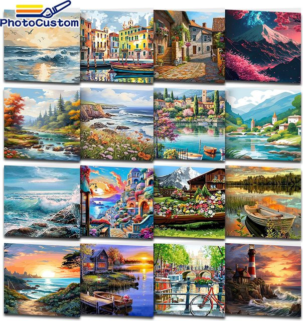PhotoCustom Malen nach Zahlen Landschaft DIY Ölbild Bastelset für Erwachsene auf Leinwand in Mehrfarbig - Bild 1