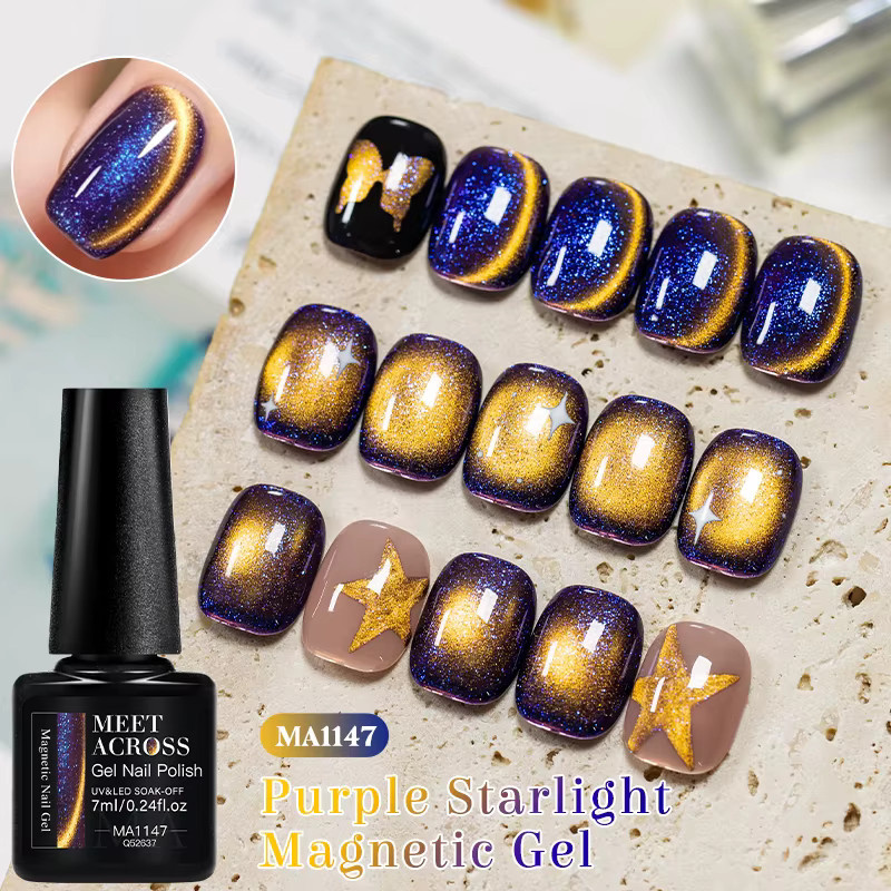 Meet Across Purple Starlight Magnetic Gel-Nagellack, Gold Light Glitter - Bild 3