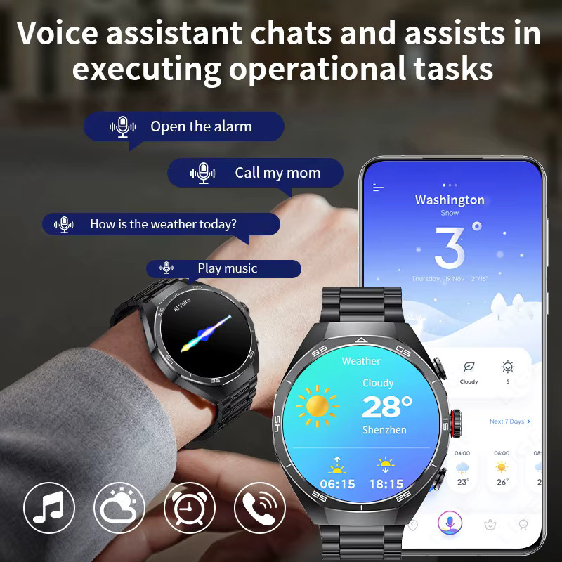 LIGE Smartwatch mit TWS Musik-Ohrhörern, AMOLED Display, NFC, Bluetooth-Anruffunktion, Herzfrequenz- und Blutsauerstoff-Monitor, Schwarz, Unisex, für Android - Bild 3