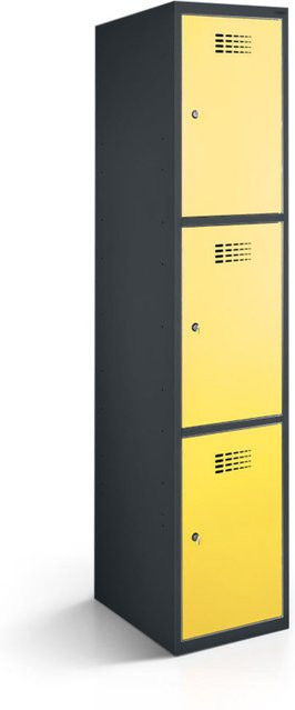 rotstahl Fächerschrank mit 3 Fächern, gelb, Korpus anthrazitgrau, B/T/H: 30 x 50 x 180 cm - Bild 1