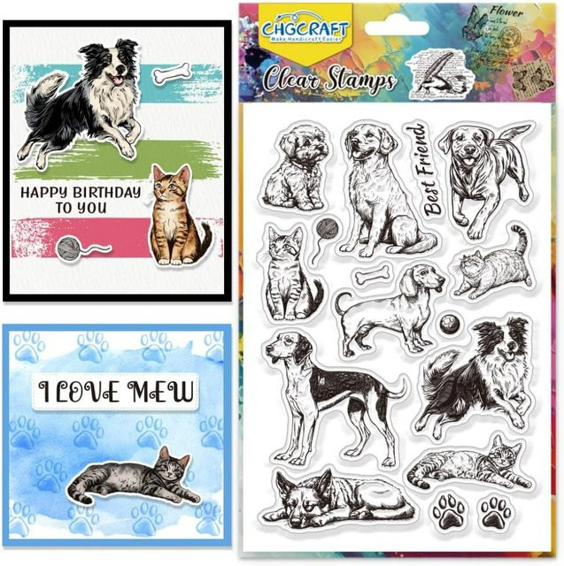 Transparenter Motivstempel mit Katzen- und Hundemotiven für DIY Scrapbooking und Fotoalbum-Dekoration - Bild 1