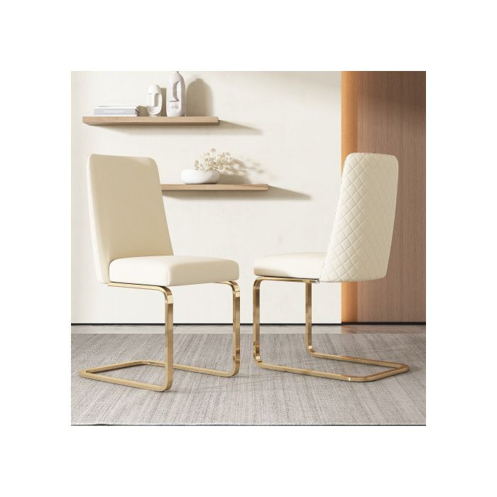 MUVOE Esszimmerstühle aus Samt im 2er-Set mit goldenen Metallbeinen in Beige - Bild 2