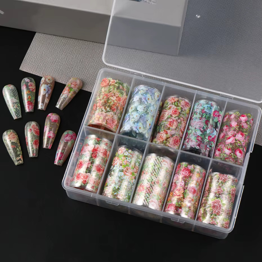 Full Beauty Rosenblüten-Nagelfolien-Transferaufkleber, 10 Rollen, Blumenmuster - Bild 5