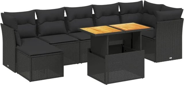 vidaXL 8-teilige Garten-Sofagarnitur in L-Form aus schwarzem Poly-Rattan mit Kissen und pulverbeschichtetem Stahlrahmen - Bild 1