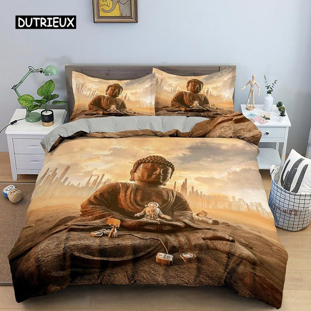 Binchi Outdoor Product Mandala-Buddha Bettwäscheset in Braun mit Boho-Design, 3-teilig, B/H: 140 x 200 cm - Bild 1
