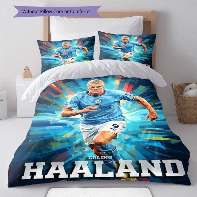 CCesHome Haaland Spieler Bettwäsche Set Blau, bestehend aus 1 Bettbezug und 2 Kissenbezügen, B/H: 155 x 200 cm - Bild 1