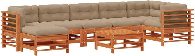 vidaXL Garten-Lounge-Set aus massivem Kiefernholz in Braun mit 8 Teilen inklusive Polstern und Couchtisch - Bild 1