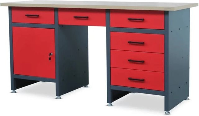 DELUKE Werkbank für Profis aus Stahl und Spanplatte, Anthrazit-Rot, H: 85 cm, B: 170 cm, T: 60 cm - Bild 1