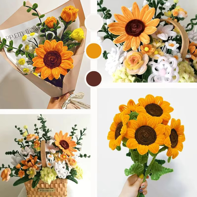 500 Stück Sonnenblumen-Pfeifenreiniger Set als Bastelbedarf für DIY Chenille-Stielsträuße - Bild 4