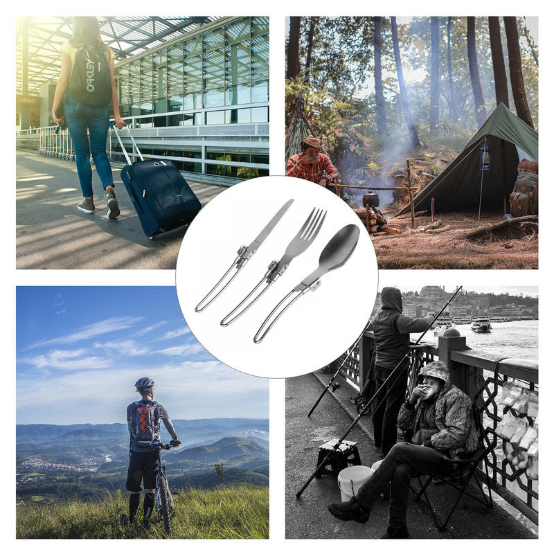Igeteck 3-teiliges Camping-Besteck-Set aus Edelstahl in Silber mit Etui, bestehend aus Klappmesser, Gabel und Löffel - Bild 2