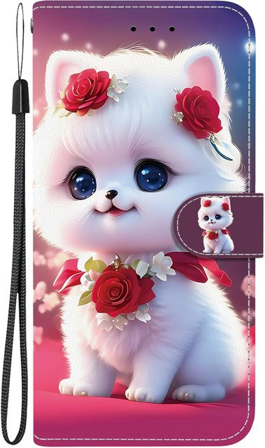 Handgefertigte PU-Leder-Flip-Hülle für Samsung Galaxy A12 5G mit Herz/Rose Katze Design in Rot - Bild 1